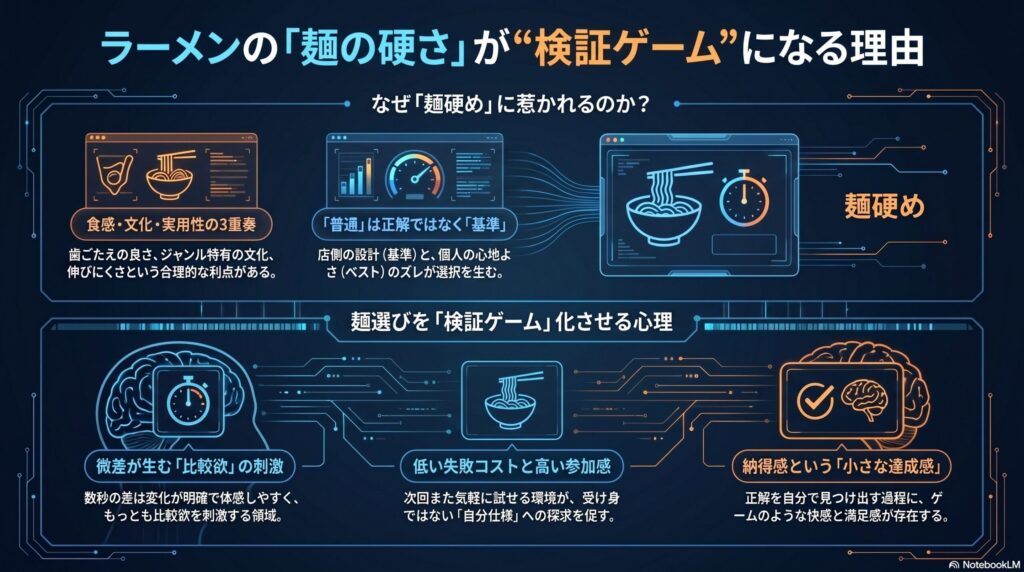 麺の硬さと検証ゲーム