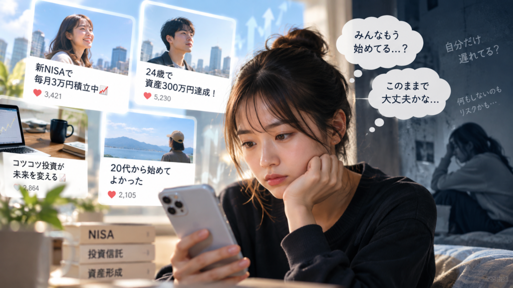 SNS投資比較に揺れる女性